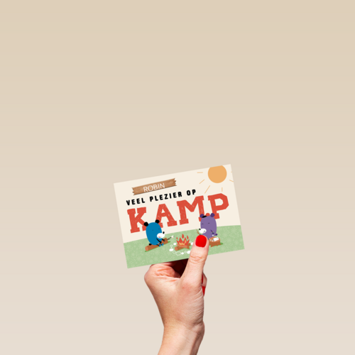op kamp kaart om je veel plezier te wensen op kamp