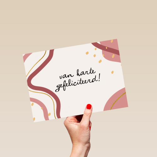 gefeliciteerd kaart vrouw stippen van harte gefeliciteerd