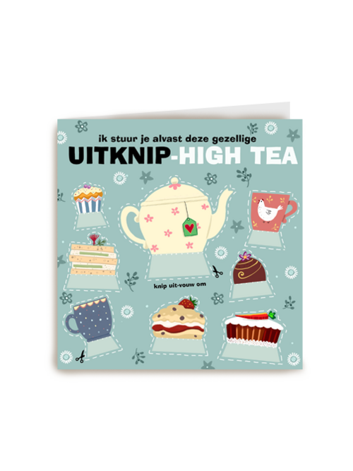 Verjaardagskaart grappig vrouw uitknip high tea