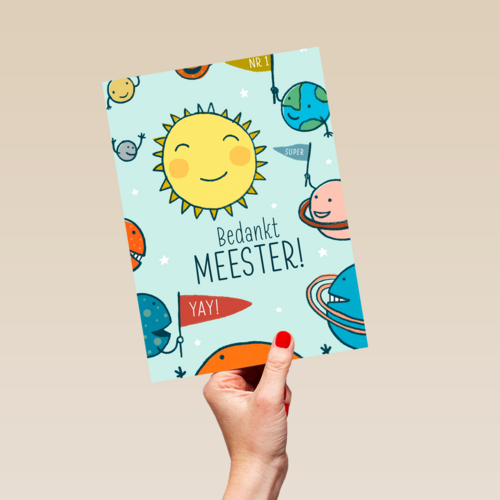 bedankt meester kaart met de zon en planeten