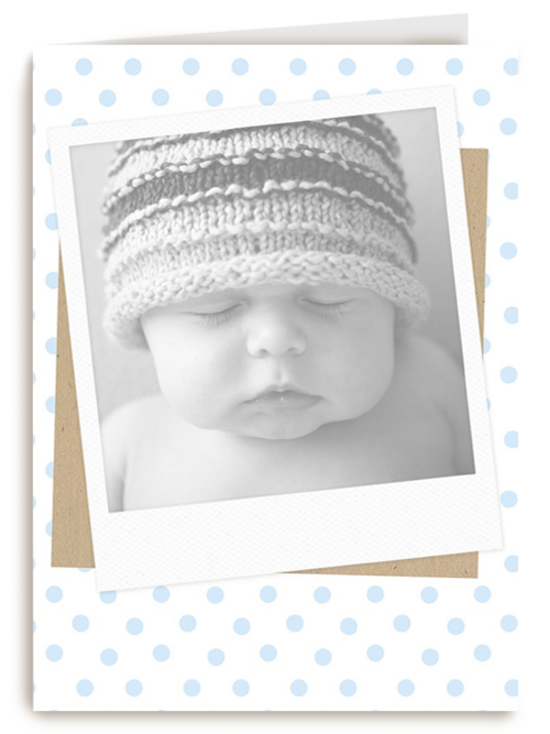 Kaart Hallmark | Geboorte Felicitatie | Fotokaart Staand Blauwe Stippen