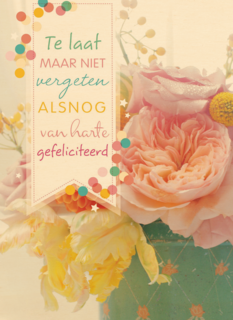 verjaardag kaart te laat maar niet vergeten gefeliciteerd