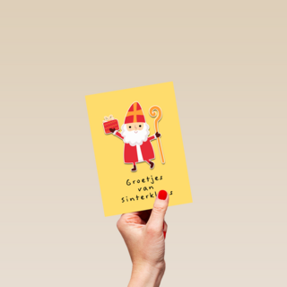 groetjes van sinterklaas met staf en kado