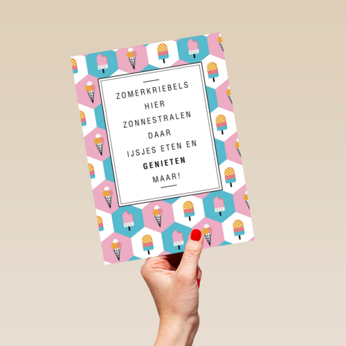 zomerkaart zomerkriebels zonnestralen ijsjes eten genieten