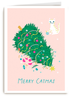 kerstkaart met kerstboom merry catmas