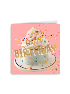 Een taart met confetti en Happy Birthday