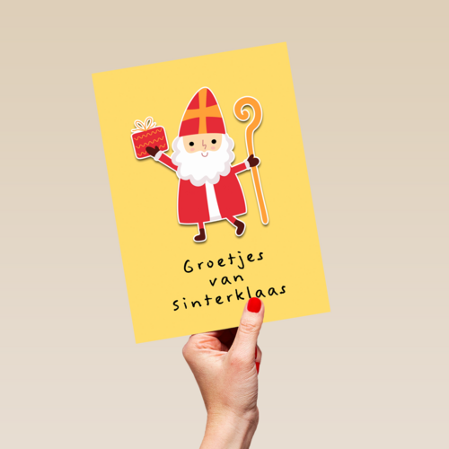 groetjes van sinterklaas met staf en kado
