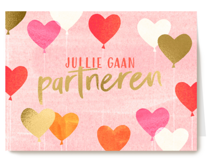 Jullie gaan partneren roze kaart met hartjes