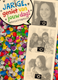 fotokaart jarige gekleurde confetti