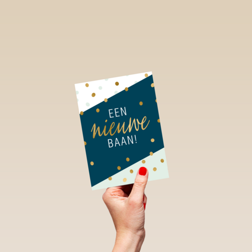 nieuwe baan kaart confetti gouden tekst