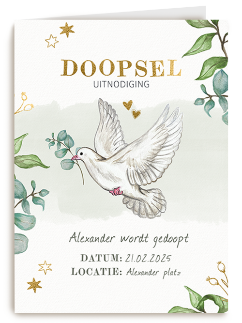Doopsel uitnodiging duif groen
