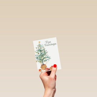 Kerstkaart klassiek kerstboom cadeautjes