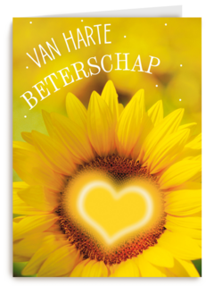 Beterschapskaart zonnebloem met hart