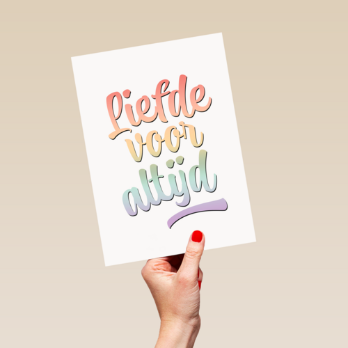trouwkaart met liefde voor altijd in regenboog