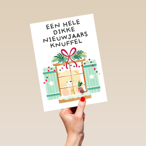 nieuwjaarskaart hart onder de riem een hele dikke nieuwjaarsknuffel