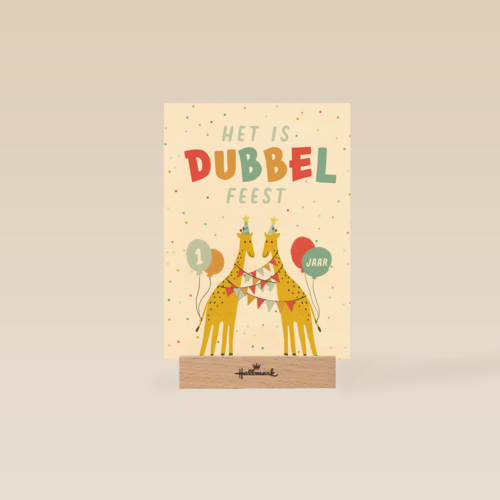 dubbel feest met twee giraffen en confetti
