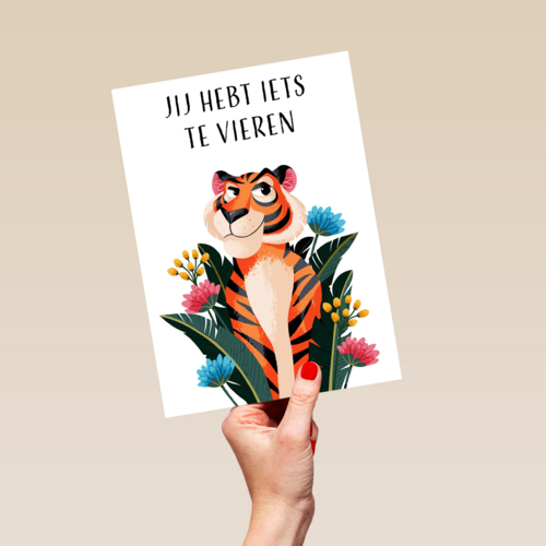 Verjaardagskaart Jij hebt iets te vieren tijger Folio