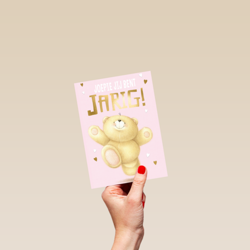 roze joepie jij bent jarig met FF beer