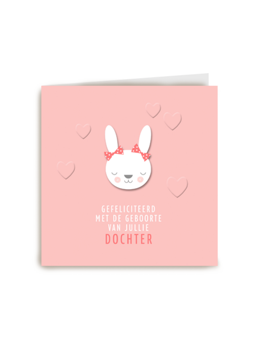 geboorte felicitatie kaart roze konijn