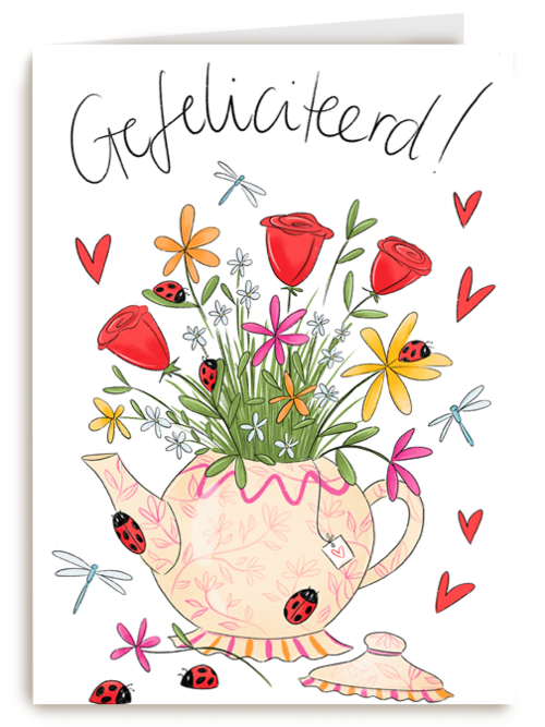 Matia Gefeliciteerd Theepot vol bloemen