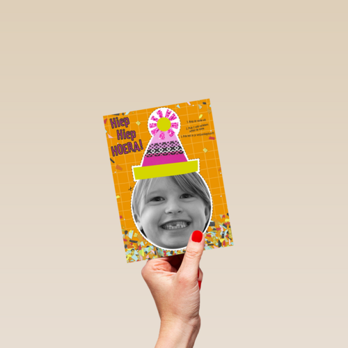 verjaardag kaart kids meisje feestmuts
