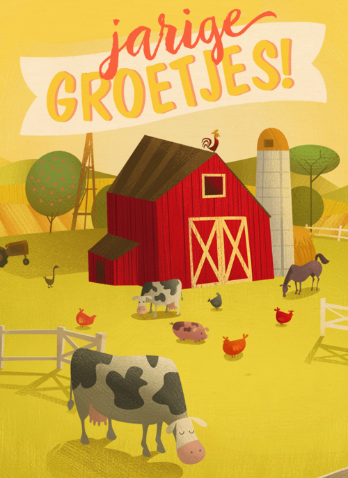 Houten Kaart Verjaardagskaarten | Verjaardagskaart Boerderij Met Koe