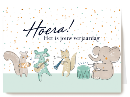 verjaardag kaart stijlvol dierenorkest