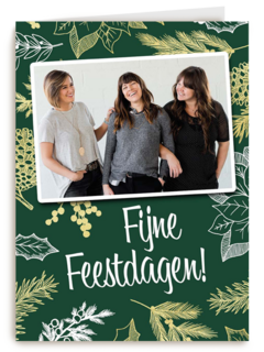 kerst zakelijk fotokaart met bladeren op groen