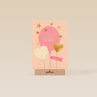 babykaart dochter welkom lief meisje roze ballon