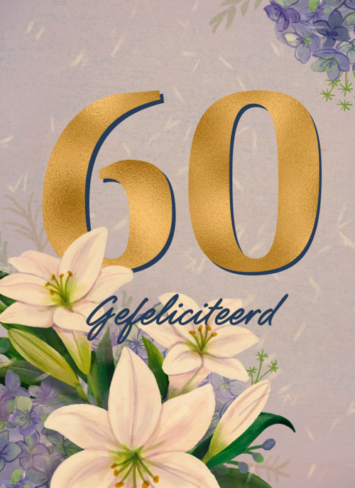 Verjaardagskaart klassiek 60 jaar vrouw gouden letters en bloemen