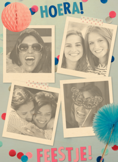 blauw roze hoera feestje kaart met confetti