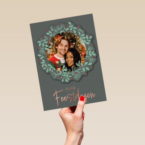 Fijne feestdagen kerstkrans fotokaart