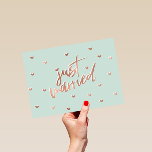 just married with metallic text
