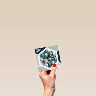 hexagonaal met kerstballen