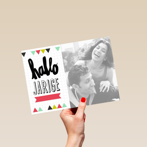 fotokaart liggend hallo jarige roze