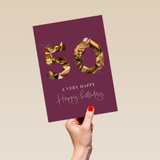 Verjaardagskaart 50 goud cadeau