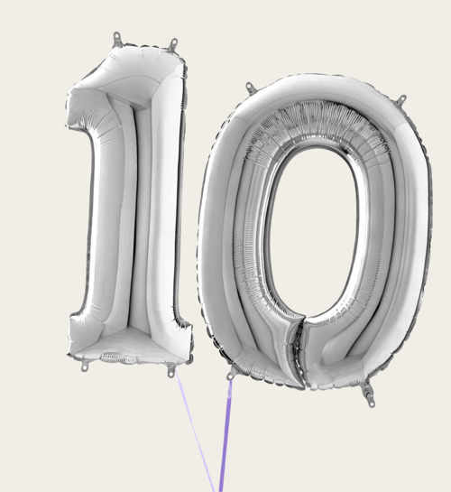 Cijferballon 10 Jaar Zilver XL