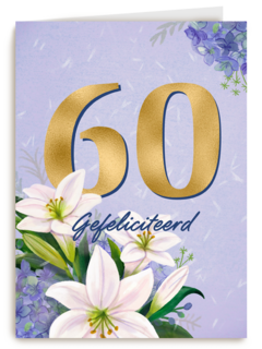 Verjaardagskaart klassiek 60 jaar vrouw gouden letters en bloemen