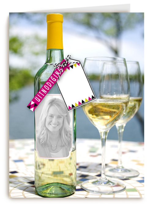 fotokaart fles wijn en glazen 35 jaar