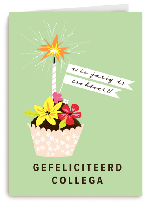 een taartje met kaars en bloemen voor een collega