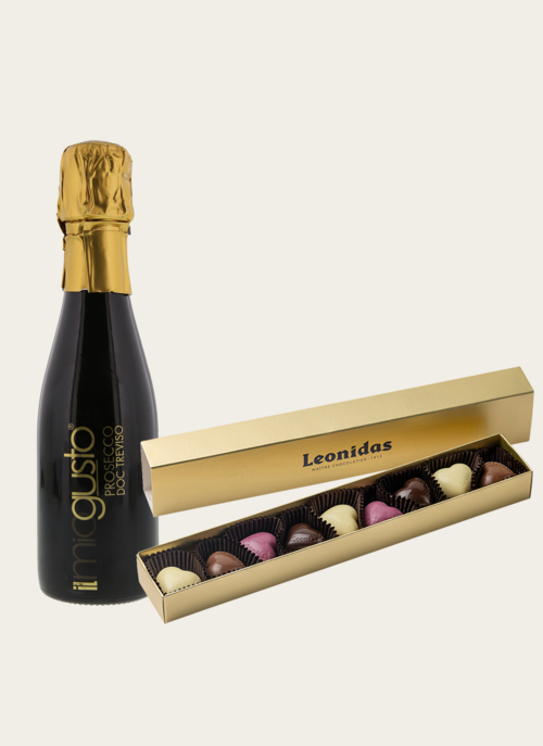 Giftset Leonidas Hartjes Chocolade Met Mini Prosecco | Hallmark Cadeau Chocolade |