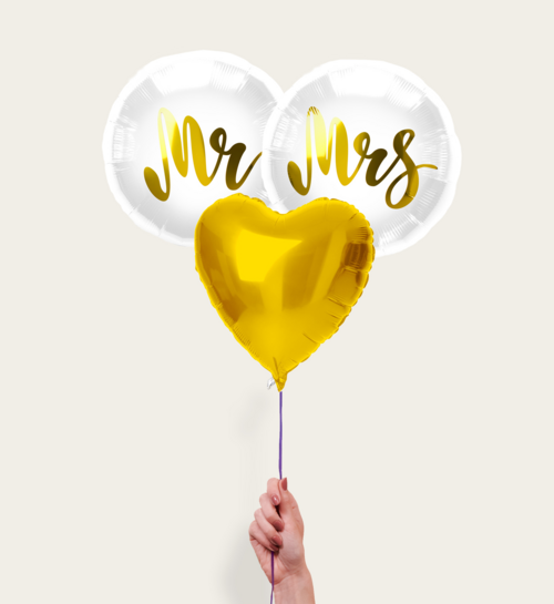 Ballonnentros Mr En Mrs Goud Wit