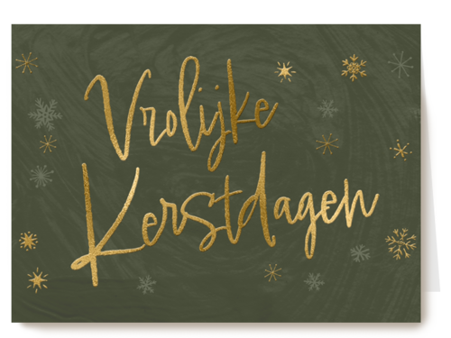 kerstkaart met gouden tekst op groene achtergrond