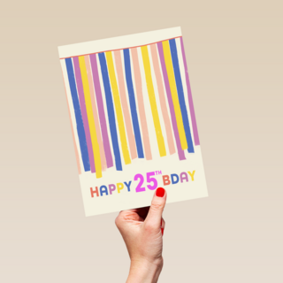 een blije gekleurde 25ste verjaardag
