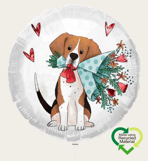 Ballon Hondje Met Hartjes en Bloemen Wit Eco