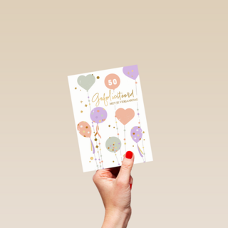 Verjaardagskaart ballonnen en hartjes leeftijd