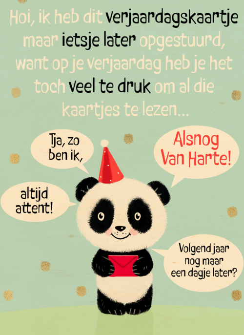 Verjaardagskaart te laat met panda