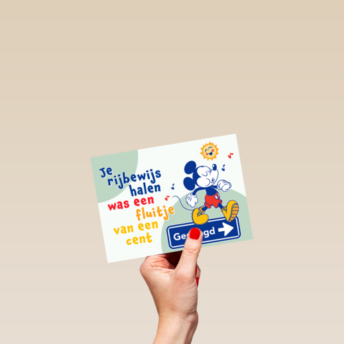 Mickey Mouse geslaagd rijbewijs kaart