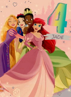 Verjaardagskaart 4 jaar Disney prinsessen