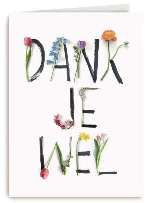 botanical kaart met bloemenletters geschreven dankjewel